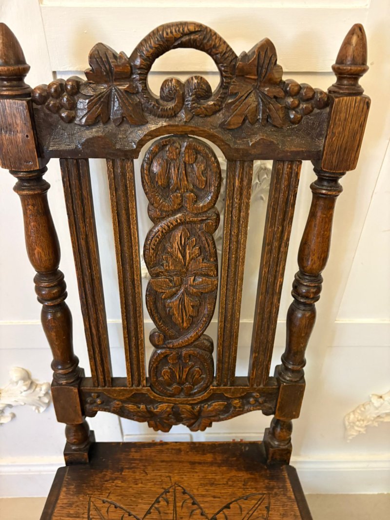 Antique Pair of Quality Carved Oak Side/Hall Chairs